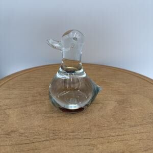 Paperweight Duck Clear Art Glass Interpur Made In Taiwan 4” Tall‎ Figurine VTC